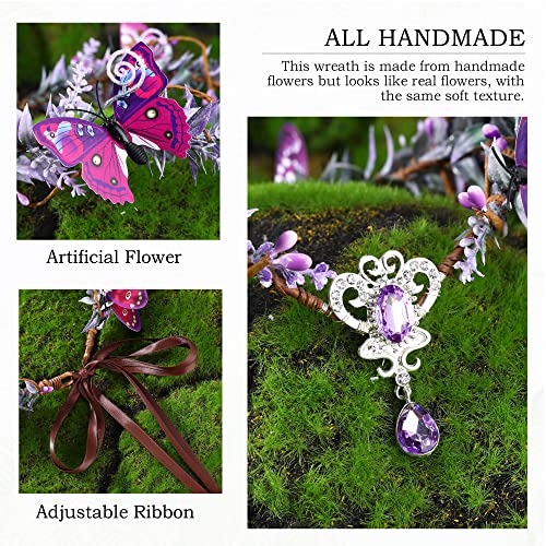 MOSTORY Purple Handmade Butterfly Flower Crown Tiara for Cosplay