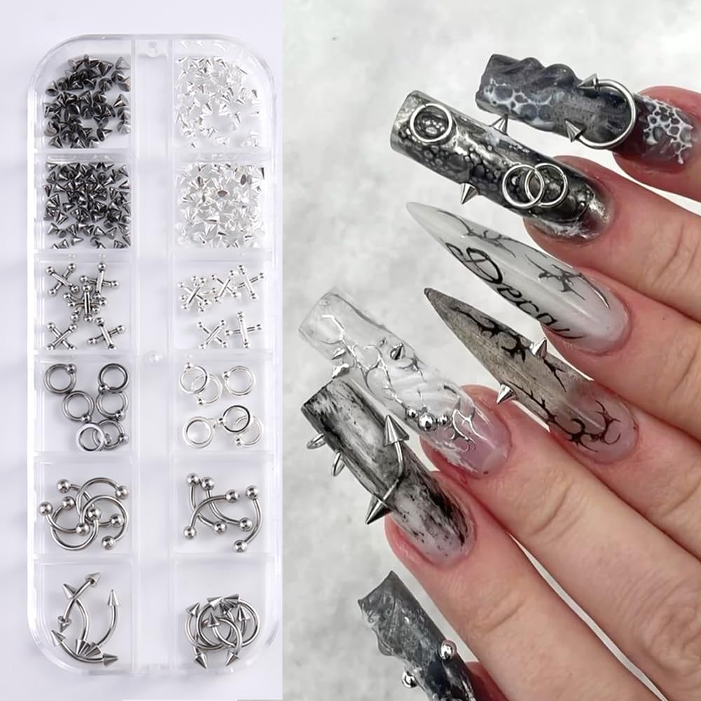 3D Star Nail Art Charms - Gold Metallic Studs & Rhinestones | Mixed Styles for DIY Manicure Supplies