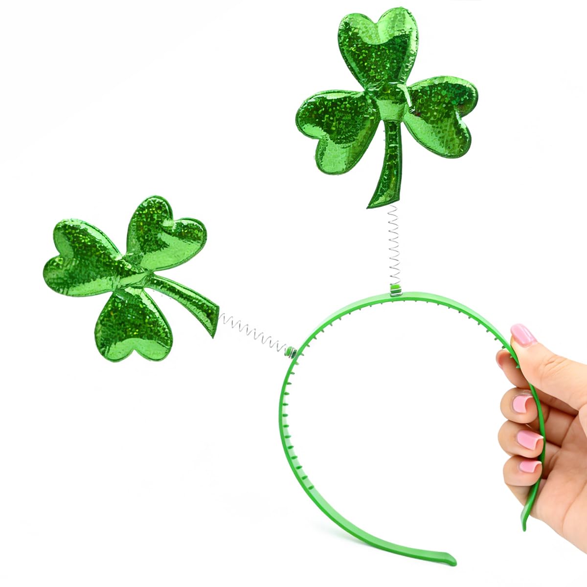 Rose bud St Patricks Day Headbands Big Green Shamrock Clover Hair Bands for Adults Women Xmas Head Boppers Headwear Decorations Party Favors for Women