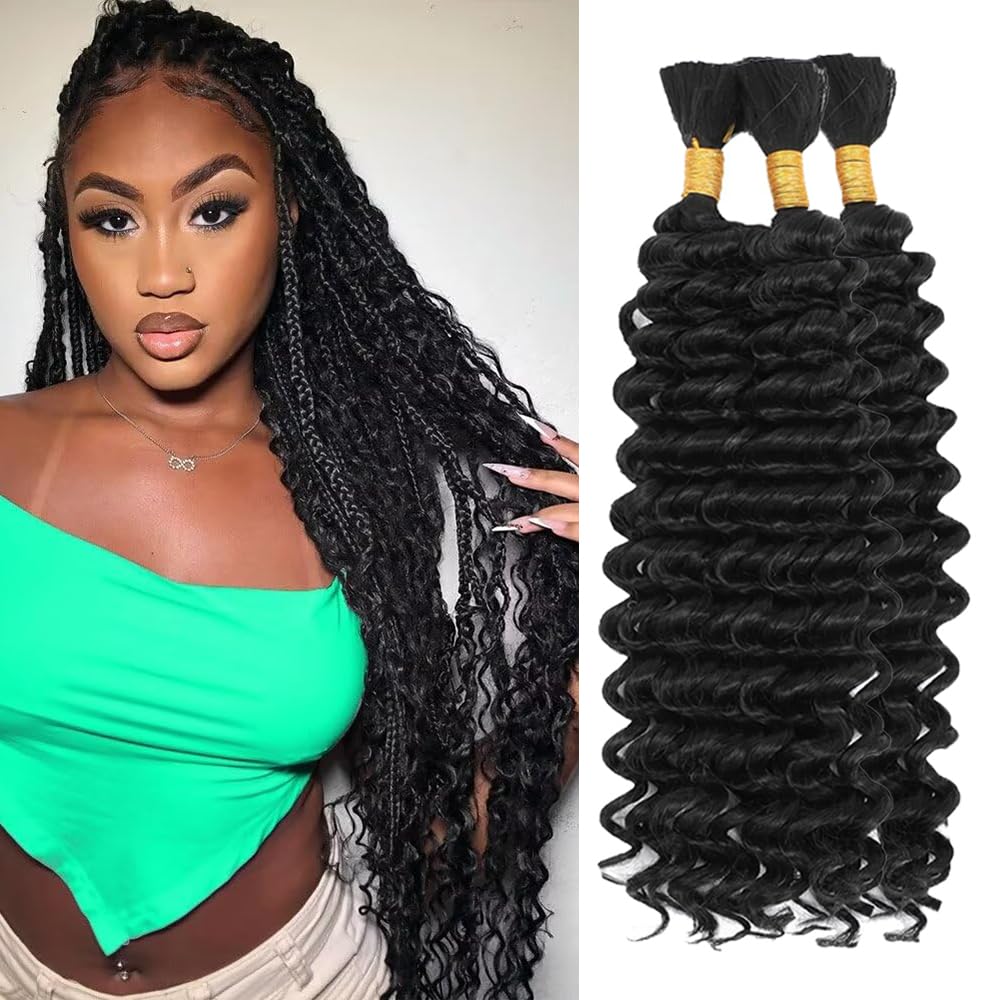 Honey Blonde Human Braiding Hair for Boho Braids 18 18 18 Inch Color 27 Deep Wave Bulk Hair No Weft #27 Blonde Curly Human Hair Extensions for Braids 3 Bundles 150g