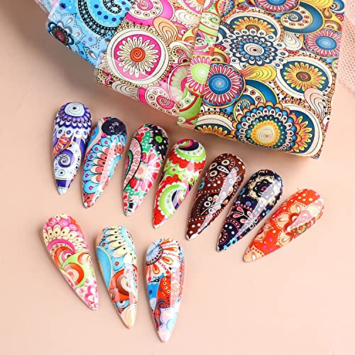 Colorful Bohemian Nail Foil Transfer Stickers - 10 Sheets