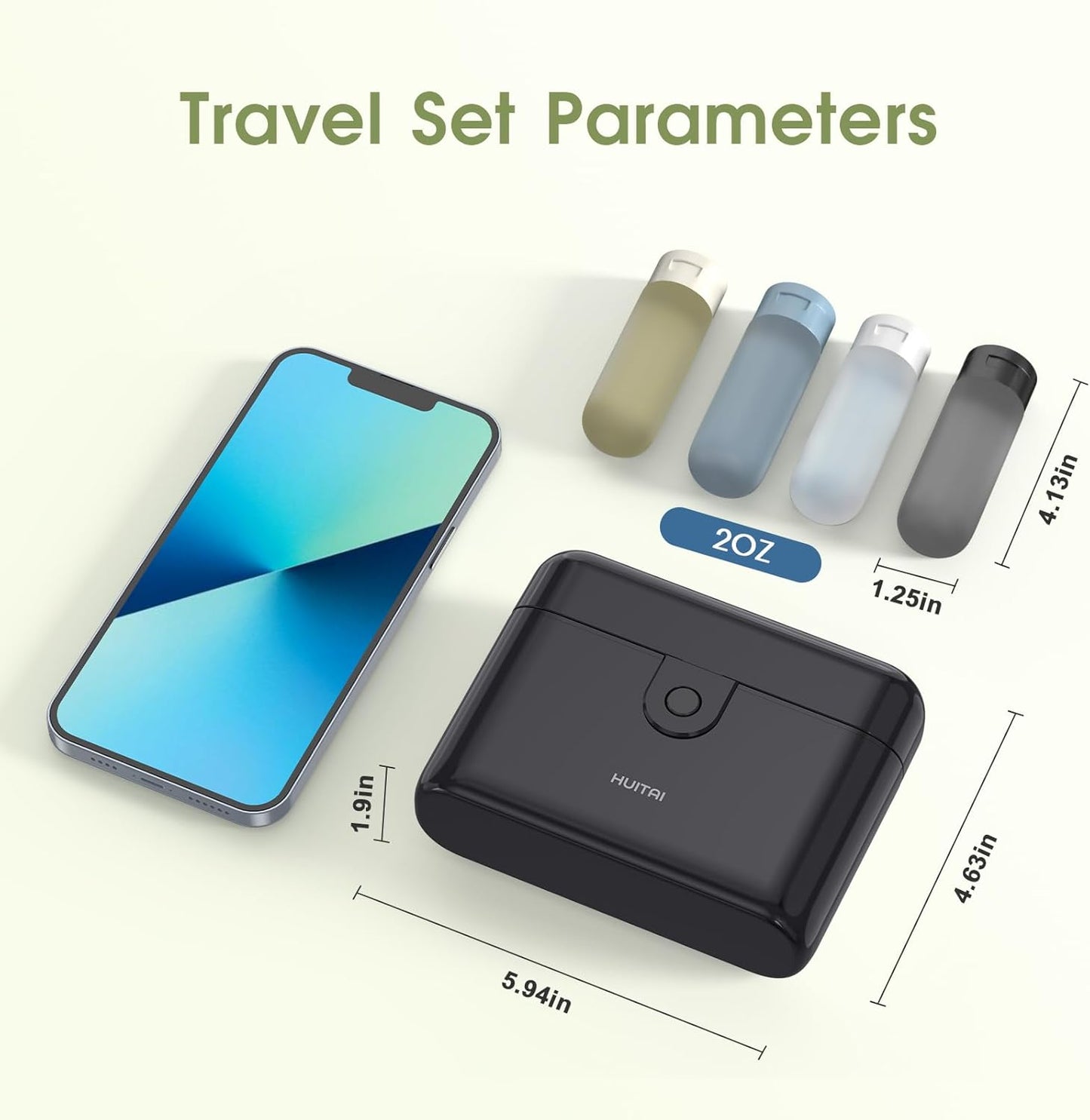 Travel Bottles - TSA Approved Leak-Proof 2oz Containers | Compact Travel Toiletries Set (Black)