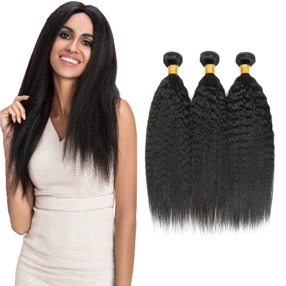 Human Hair Bundles #1B Natural Color Yaki Straight Bundles 22 22 22 Inch Unprocessed Brazilian Virgin Hair 3 Bundle 50 Gram Per Bundle Deals Quick Weave Hair Extensions