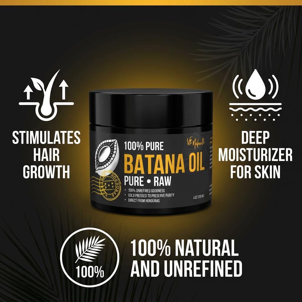 Batana Oil for Hair Growth - Raw Unrefined Natural Moisturizer | Cold-Pressed from Honduran Palm Nut - 4 oz