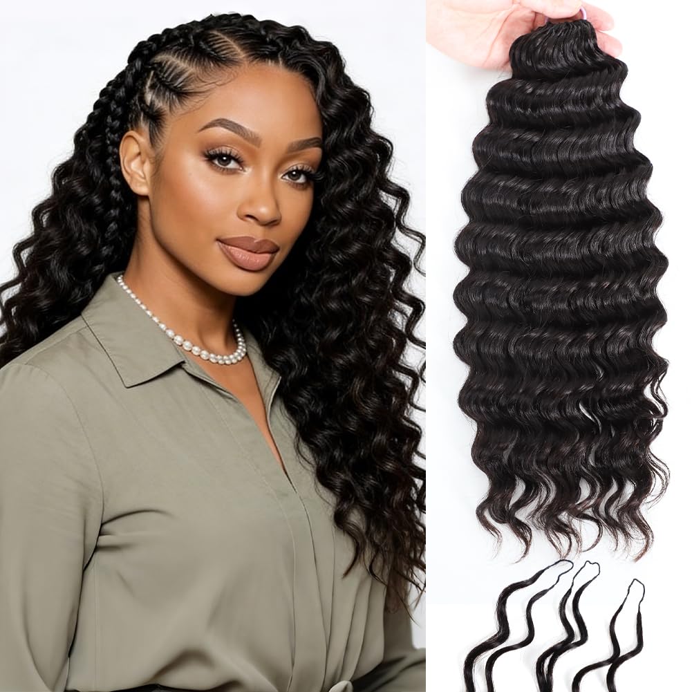 Deep Wave Human Crochet Hair - Pre-Separated & Pre-Looped | 18 Inch, 60 Gram, Natural Black for Black Women