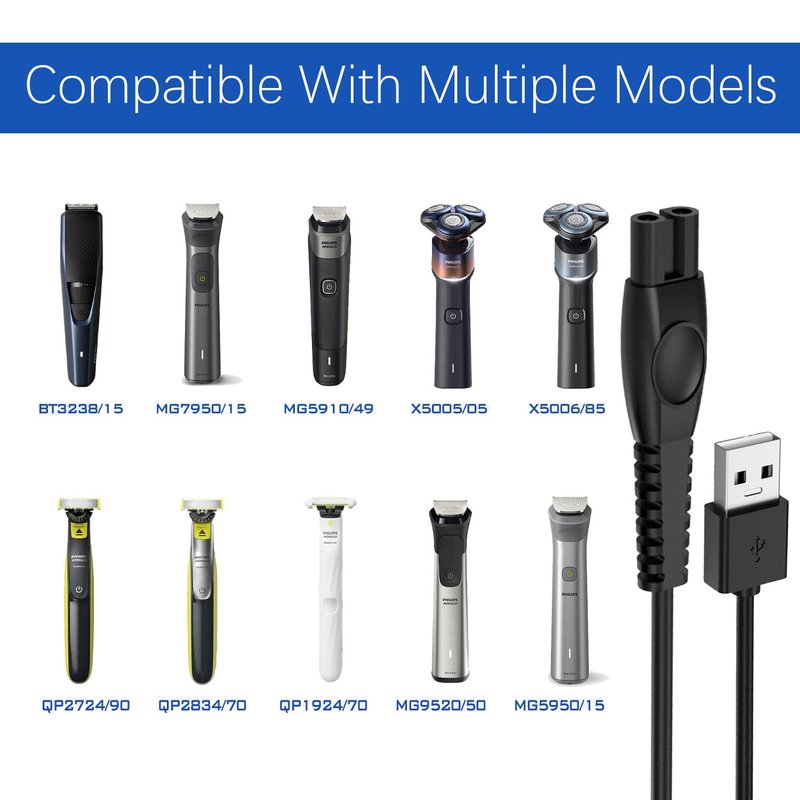 Universal Hair Clipper Charger Cable 5V USB Charger Cable for Philips Shaver Norelco Series, Compatible With Weed Whacker Nose and Ear Hair Trimmer Various Dog Clippers replacement Charger Cable