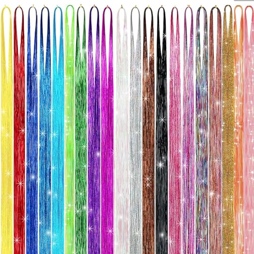 GTTUKK Fairy Hair Tinsel Kit - 6000+ Strands, 20 Colors, 48-inch Glitter Hair Extensions