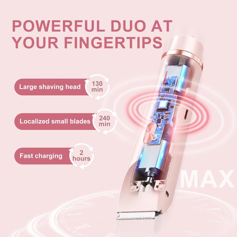 Dermave Bikini Shaver,Bikini Trimmer for Women,2 in 1 Dual Head Waterproof & Painless Electric Razors for Pubic Hair(Pink)