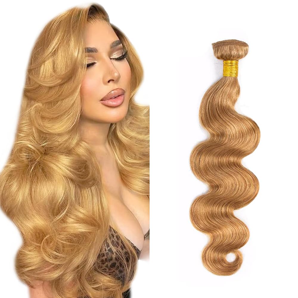 100g Blonde Bundles Human Hair Honey Blonde Body Wave Bundles 14 inch #27 Body Wave Bundle Double Weft 100g