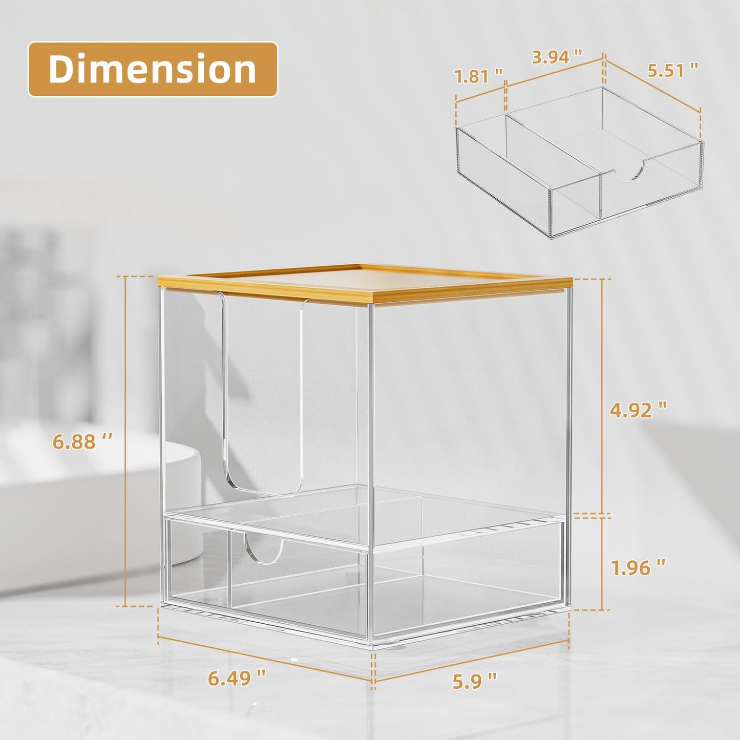 VITVITI Disposable Face Towel Holder for Clean Skin Club, Acrylic Bamboo Facial Towel Holder Box with Drawer, XL Face Towels Container for Bathroom Vanity Makeup, Clear