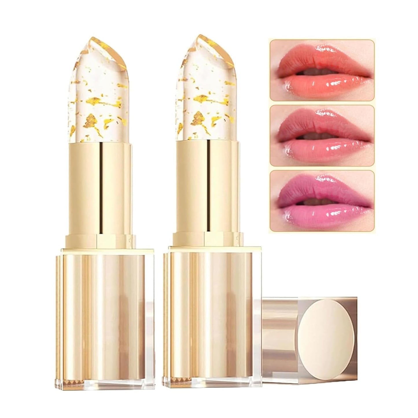 Color Changing Lipstick - Gold Crystal pH Reactive Lip Balm | 24HR Transferproof Moisturizer, Perfect Gift for Women (2 Pack)