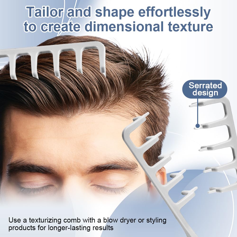 Men's Texturizing Comb - Volumizing Styling Tool for Maximum Root Lift | Non-Slip ABS Plastic (Gray)