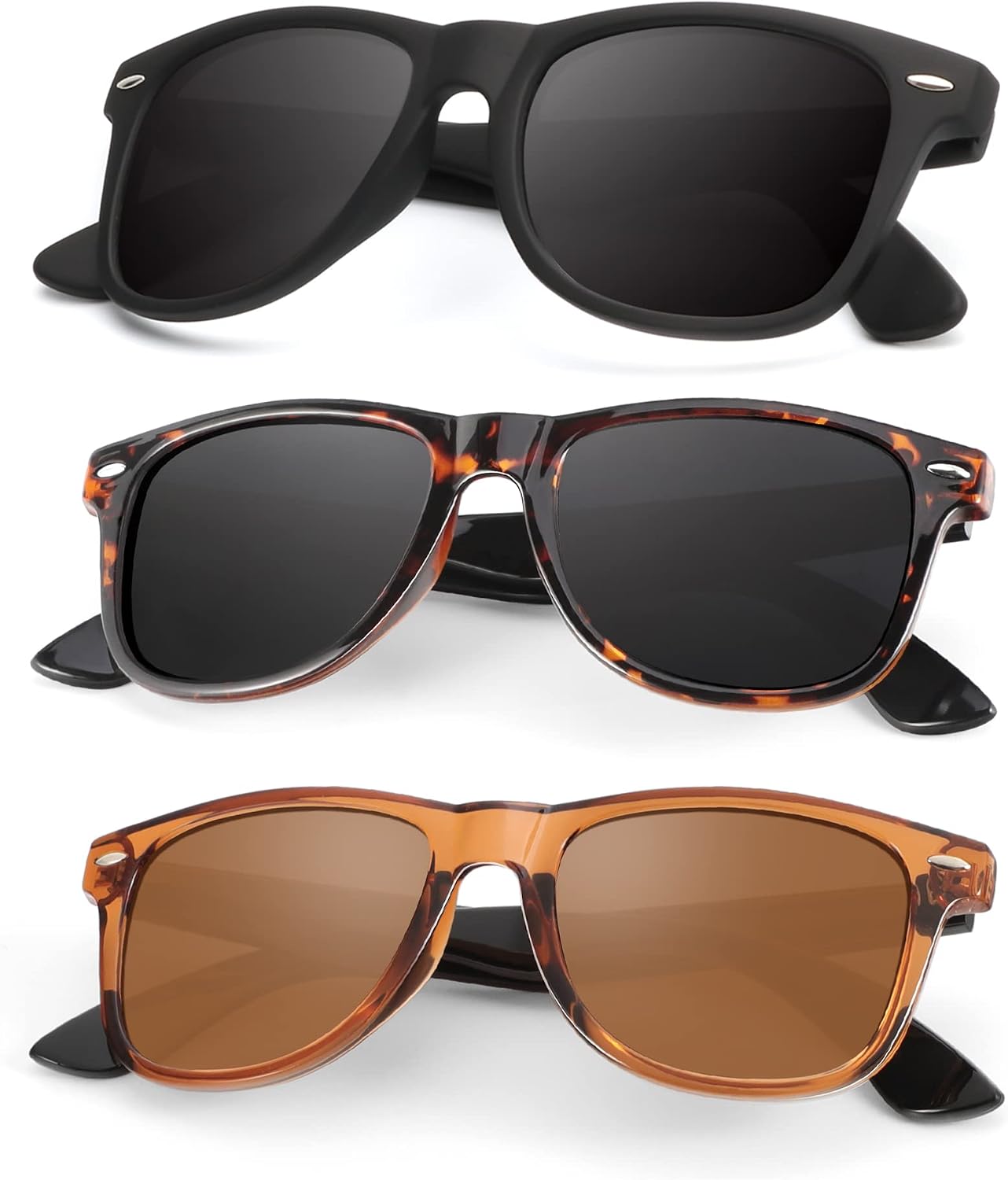 KALIYADI Polarized Sunglasses - Matte Finish, UV Blocking, Color Mirror Lenses | 3-Pack for Men & Women