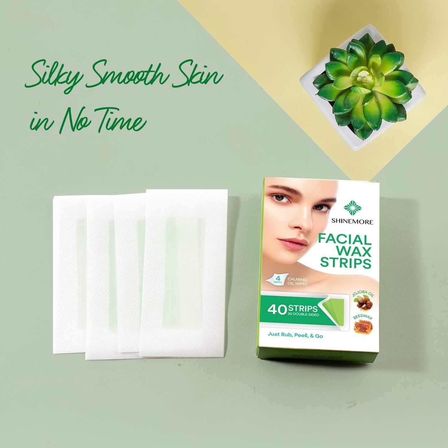 ShineMore Facial Wax Strips - Hypoallergenic Hair Removal for All Skin Types | 40 Strips + 4 Calming Oil Wipes