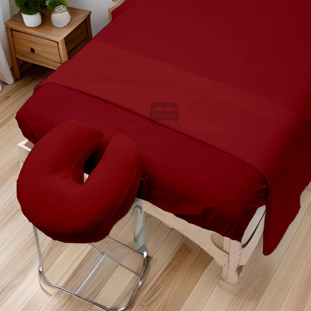 Cottingon 3 Piece Massage Table Sheet Set - 100% Brushed Microfiber, Wrinkle-Free | Fits 36" x 77" Massage Beds, Burgundy