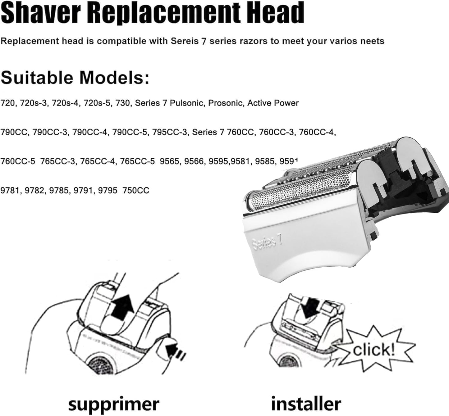 70S Series 7 Replacement Head Compatible with Braun Series 7 Replacement Head,70s Blades for Braun S7 Wet and Dry Replacement Blades for Electric Foil Shaver 720,750CC, 760CC,790CC,9565