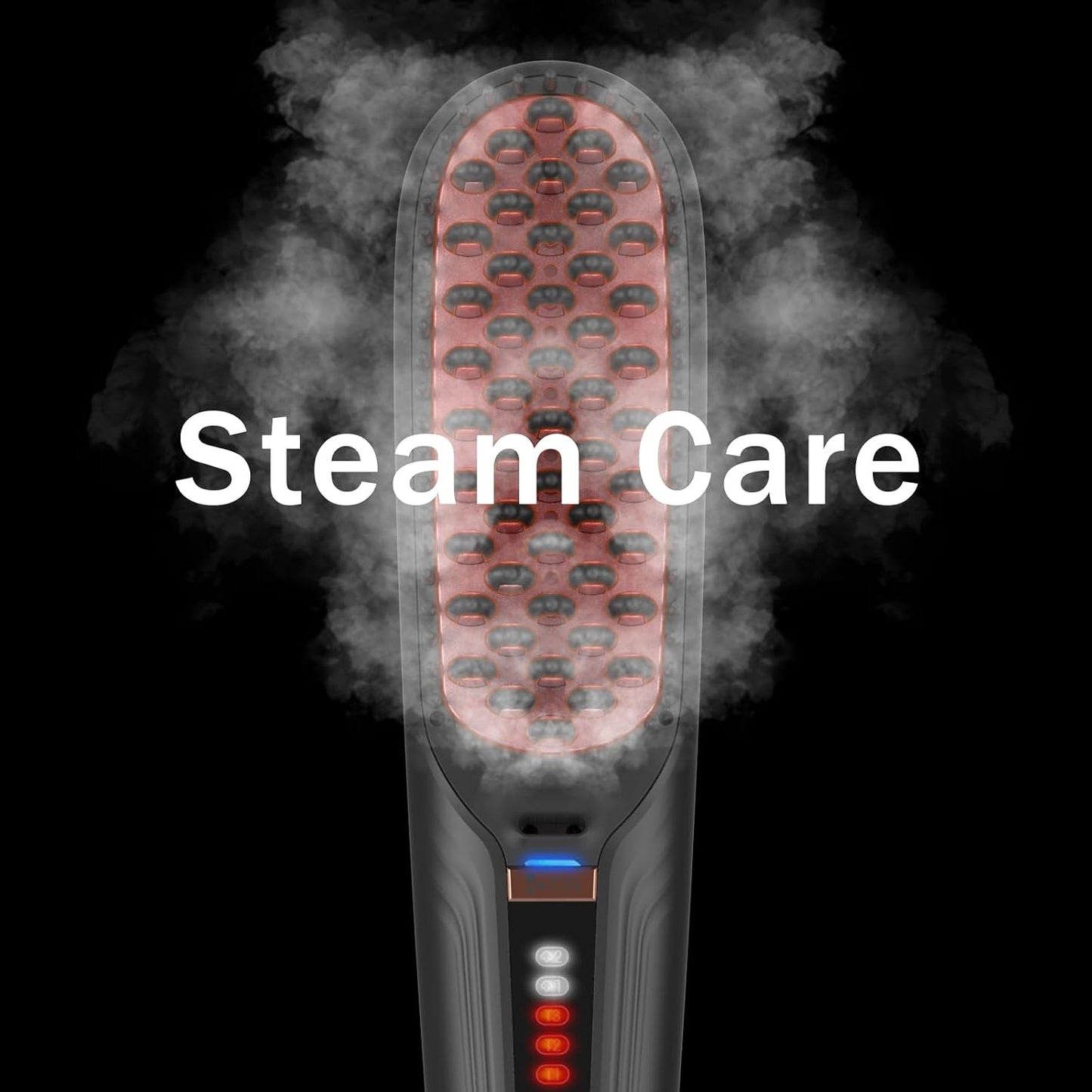 Steam Hair Straightener Brush - Anti-Scald Design, 2 Steam Levels & 3 Heat Settings | Fast Styling, Dual Voltage Black