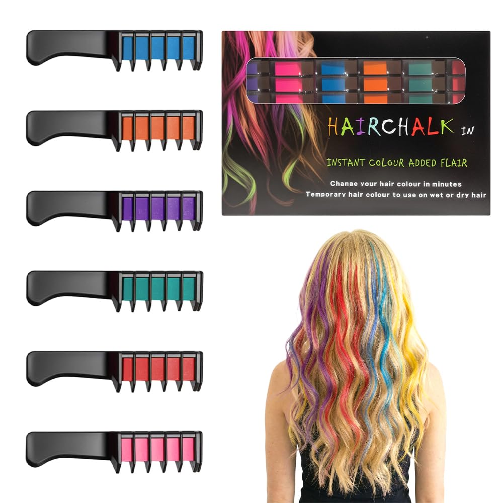 Festive Fun Hair Chalk Combs - 12 Washable Temporary Hair Dye for Girls & Women | Perfect for Parties & Creative DIY