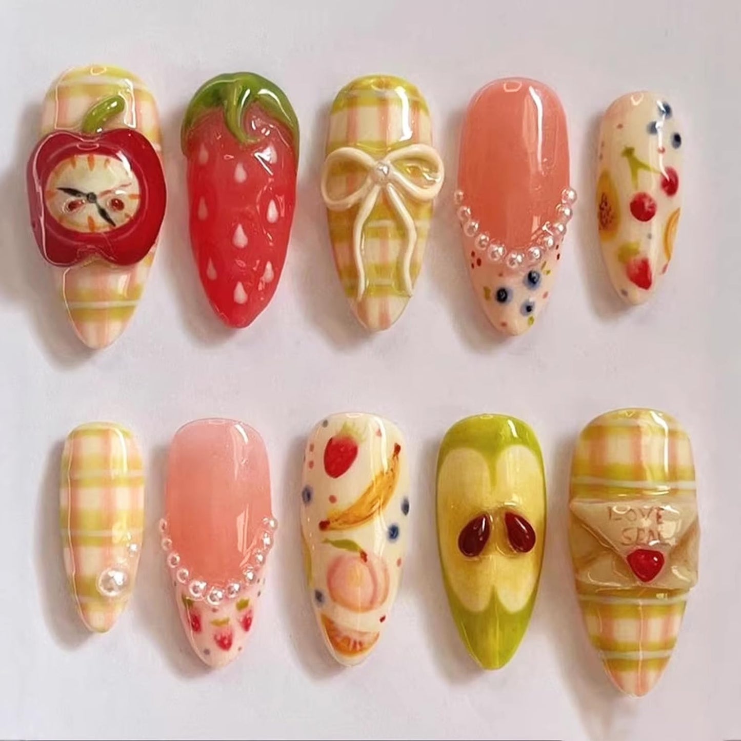 Independence Day Press-On Nails - 30Pcs Medium Almond Shape with 3D Red & Blue Bow Designs | Patriotic French Tip Full Cover