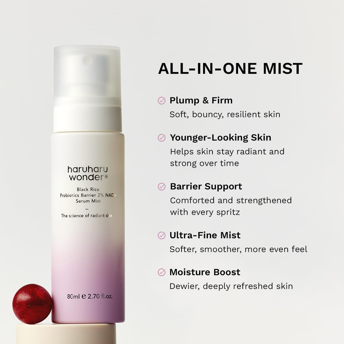 Black Rice Probiotics Serum Mist - Hydrating & Plumping for Sensitive Skin | 2.70 fl. oz | Vegan Korean Skincare