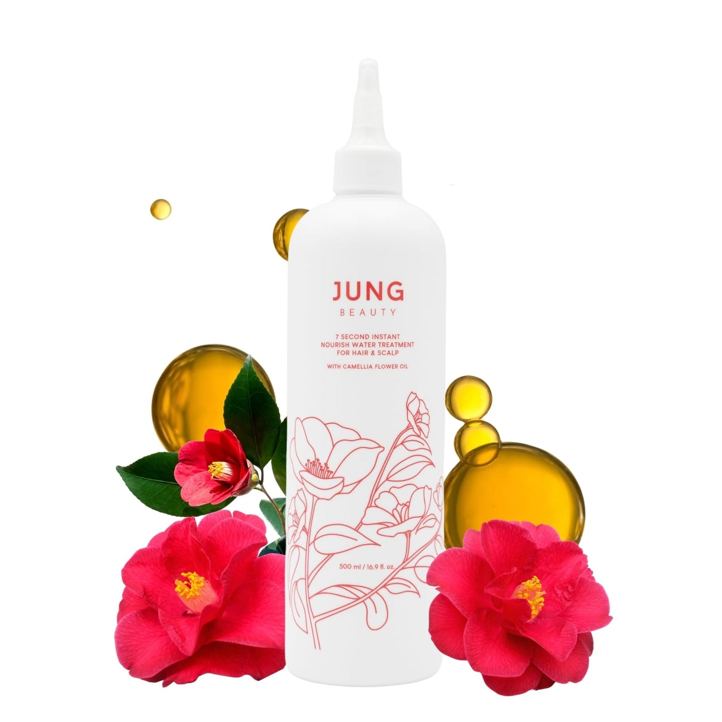 Jung Beauty 7 Second Instant Nourish Water Treatment Hair Conditioner Rinse Out Moisturizing Scalp Care with Camellia Flower Oil Weightless for Dry Frizzy Coarse Strands 500ml 16.9 fl oz