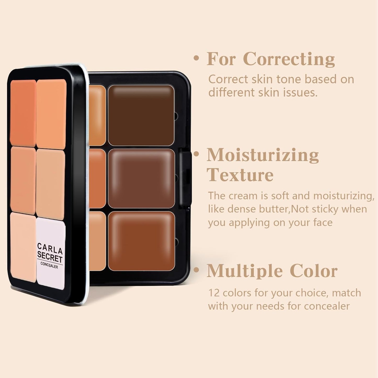 Cream Concealer Foundation Palette - 12 Long-Wearing Colors | Blendable Full Coverage Makeup
