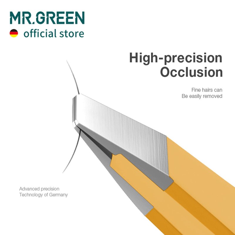 MR.GREEN Curve Handle Eyebrows Tweezers Professional Fine Hairs Removal Puller Makeup Tools Stainless Steel Beauty Clips Removal (Yellow)