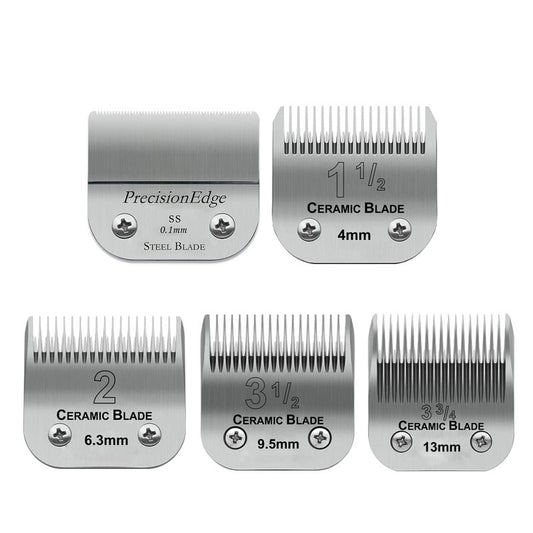 5 Pack Professional Detachable Replacement Blades set,Size（1-1/2+#2+3-1/2+3-3/4+T Outliners）Cut Length 0.1mm to 13mm,compatible with Oster Classic 76/Andis AGC,BDC,BGC,MBG Series Detachable Clippers