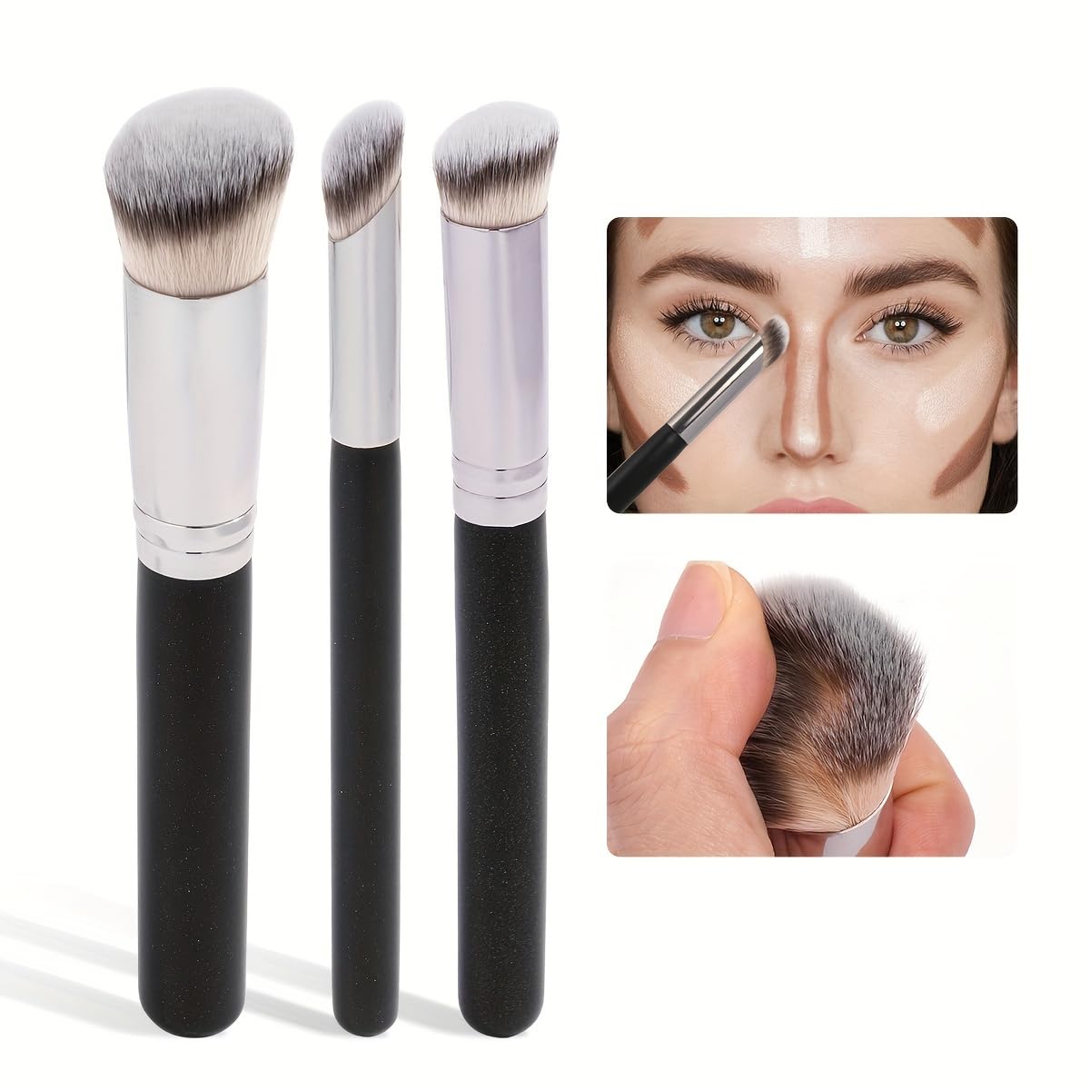 3-Piece Makeup Brush Set - Foundation, Concealer & Eyeshadow Brushes for Flawless Face Application and Blending, Professional Quality Cosmetic Kit for Beginners and Pros