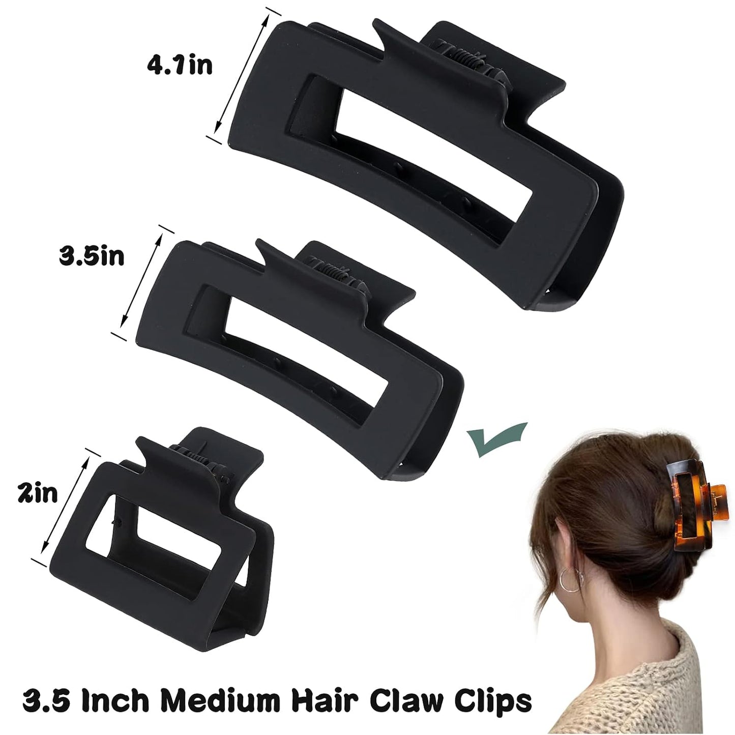 3.5 Inch Medium Hair Accessories - 12 Pcs Square Jaw Clips for Thick & Thin Hair | Rectangular Basic Color Clips for Women & Girls