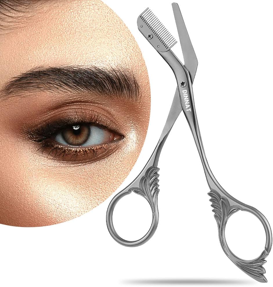 Eyebrow Trimmer Scissors with Comb - Professional Stainless Steel Eyebrow Grooming Tool | Dark Grey