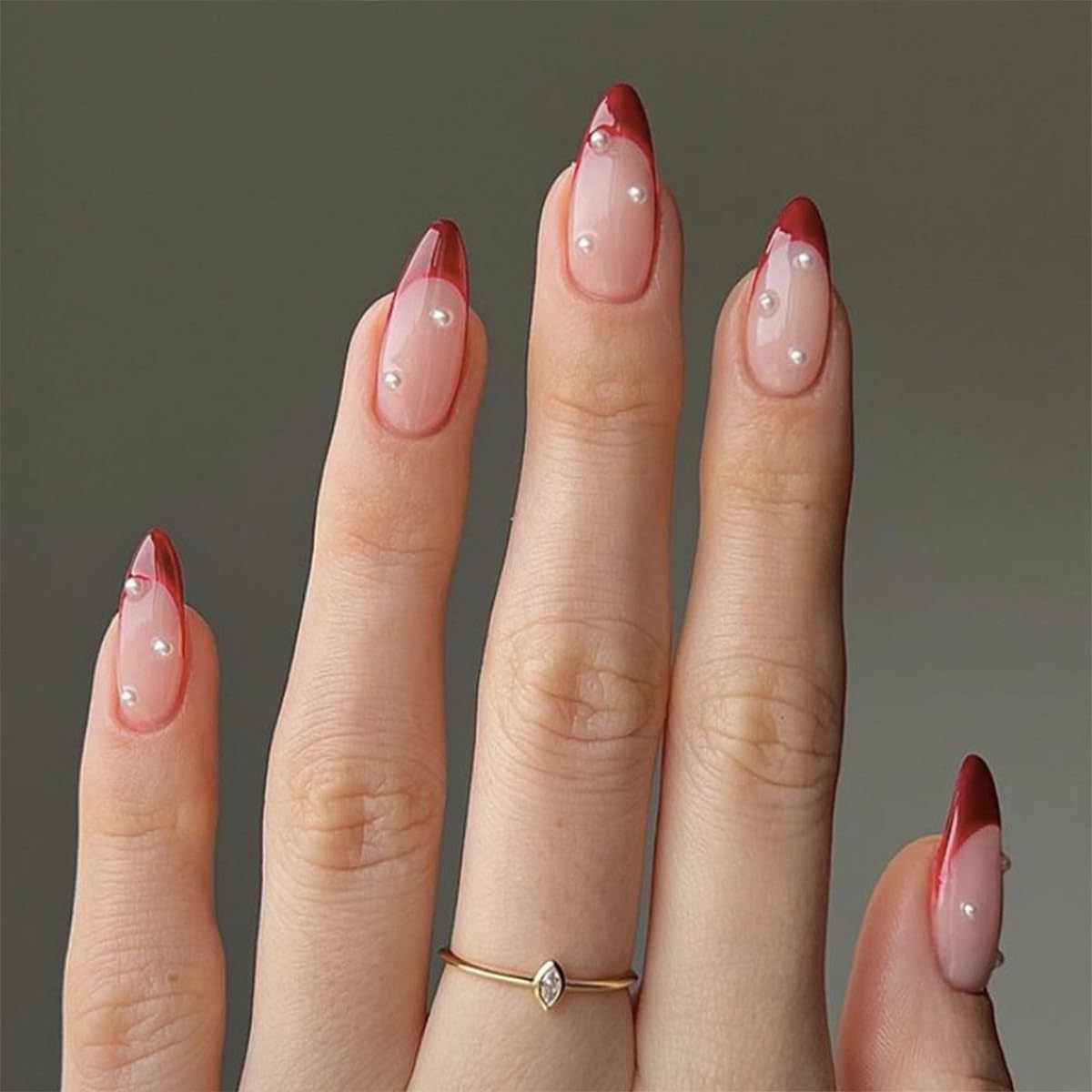 Press On Nails - Orange Almond Shape with Gold Glitter Swirl | 24 Pcs Acrylic Fake Nails for Women