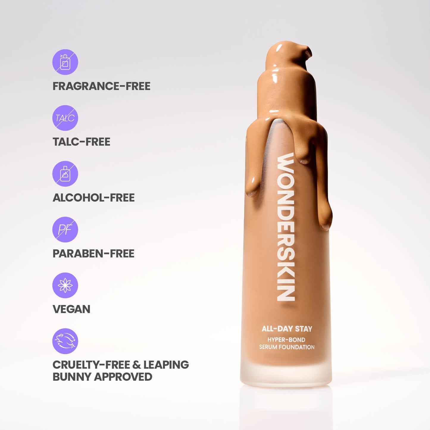Wonderskin Hyper Bond All-Day Stay Serum Foundation - Waterproof, 24HR Longwear Makeup with Niacinamide & Hyaluronic Acid | Lightweight Natural Finish (Moonstone)