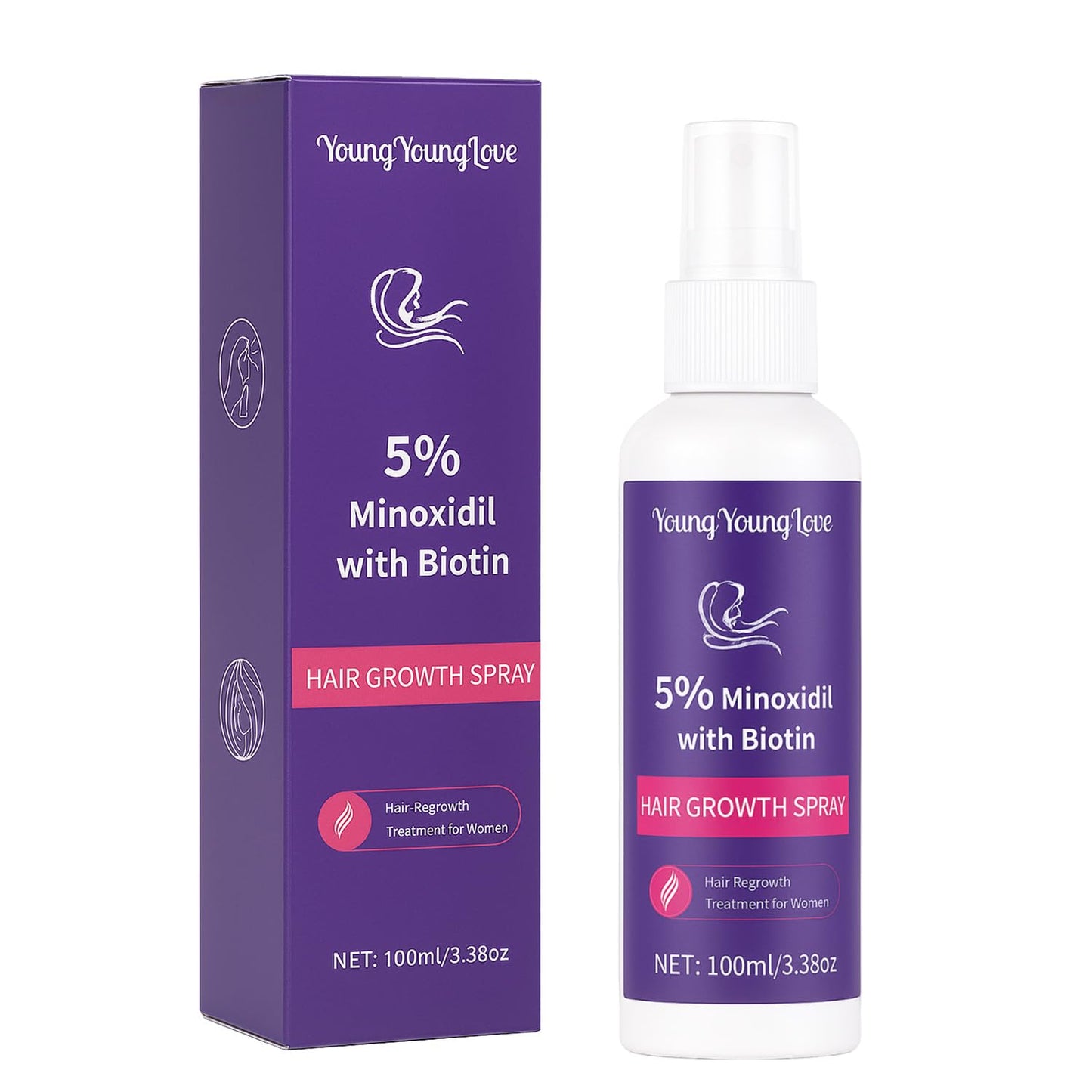 5% Minoxidil Spray with Biotin - Regrowth Treatment for Men Women, Promotes Thicker, Stronger, Fuller Hair, Prevents Hair Loss, for Men Hair & Beard, for Women Hair Growth, 3.38 oz (Purple)