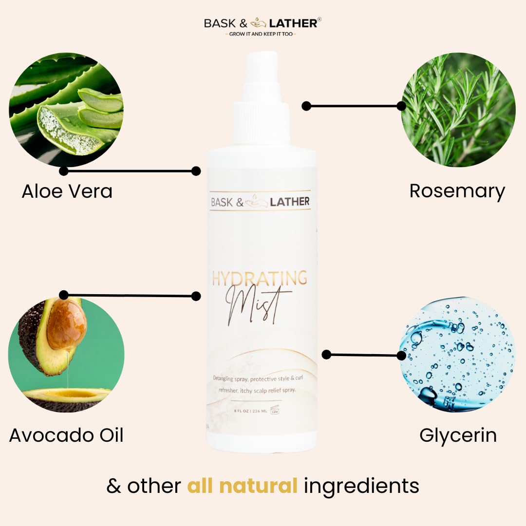 Hydrating Hair Mist - Leave-In Conditioner for Itchy Scalp Relief | Aloe Vera & Avocado Oil, 8 oz