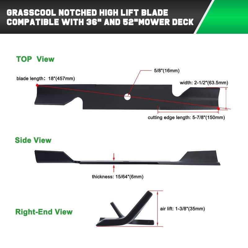 Grasscool 52 inch Mower Blades Replace Scag Ferris 482878 5101756s for Patriot Liberty Tiger Cat Freedom 52'' Deck Zero Turn 5021227 5101756