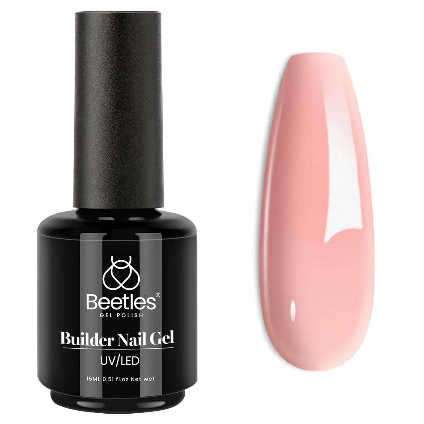 Beetles Builder Gel - 0.5oz Jelly Pink Nail Building Gel | HEMA & TPO Free, 7-in-1 Strengthening Formula for DIY Nail Art