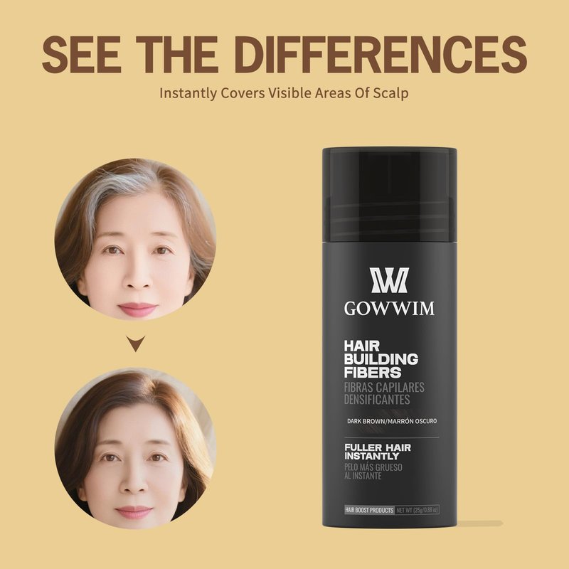 gowwim Hair Fibers for Thinning Hair 25g Hair Building Fibers 100% Undetectable,Instantly Cover Sparse Hair Areas-Bald Spots Cover Up. (Light Brown)