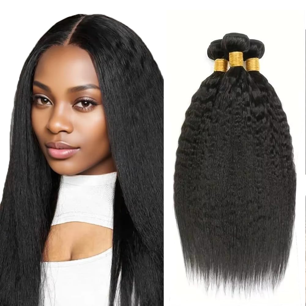 Kinky Straight Human Hair Bundles Yaki Straight Human Hair Bundles Natural Black Bundle Unprocessed Yaki Bundle 150g 20 22 24 Inch