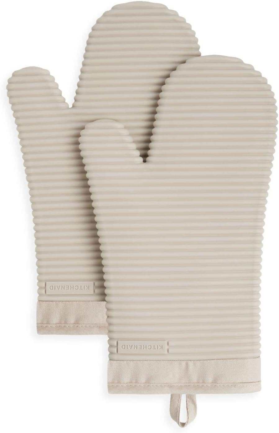 KitchenAid Ribbed Silicone Oven Mitts - Heat Resistant 2-Pack | 7.5"x13", Milkshake Color