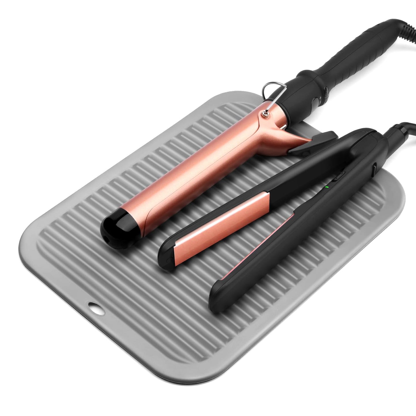 Large Heat Resistant Mat for Hair Tools, Hot Iron Holster, Hot Tools Mat for Curling Iron, Flat Iron, Hair Styling Tools Appliances Dryer Salon Tools Stylist (Daytona Gray)