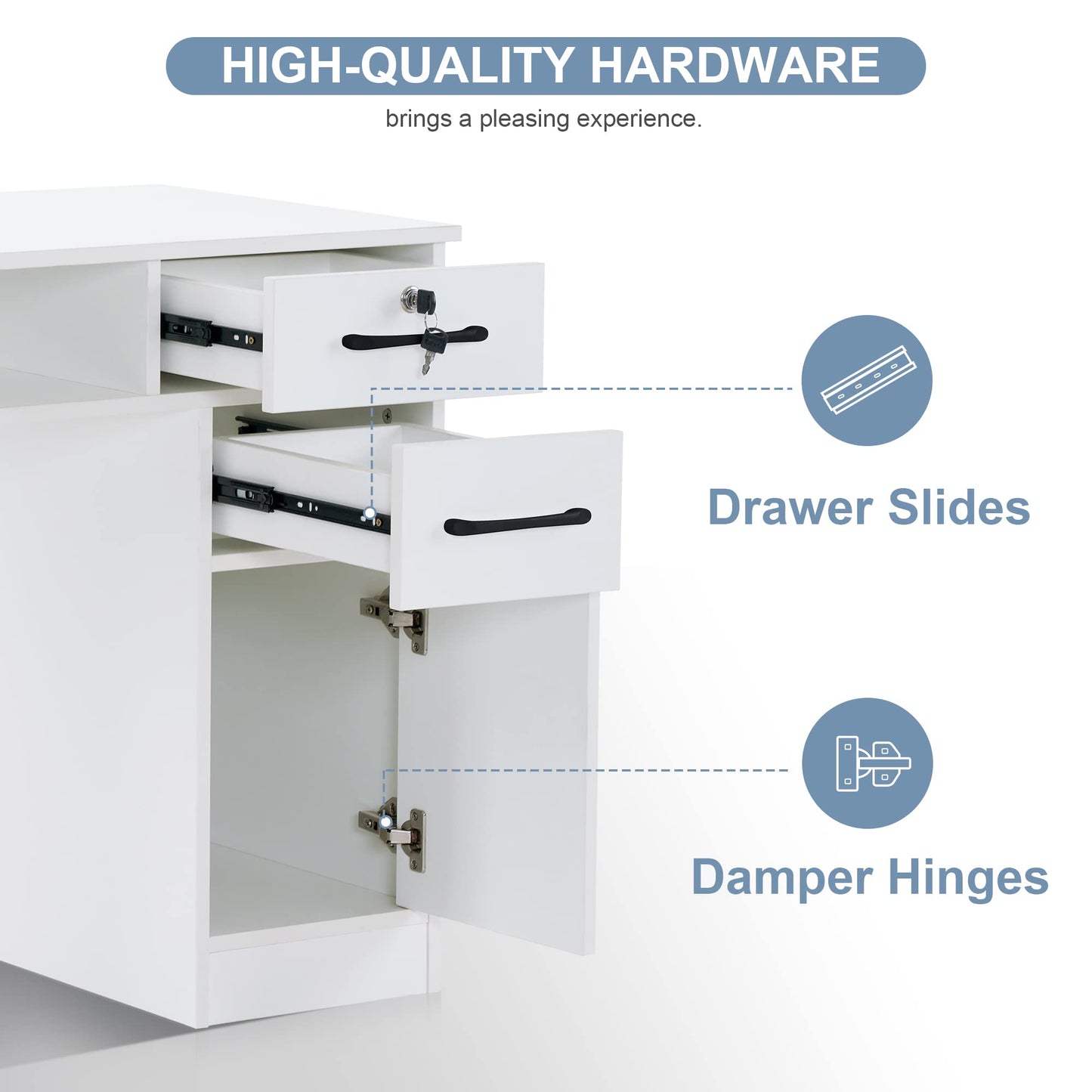 BarberPub Nail Makeup Desk with Drawers Manicure Table Cabinet Storage Beauty Salon Home Office Workstation 2844 (White)