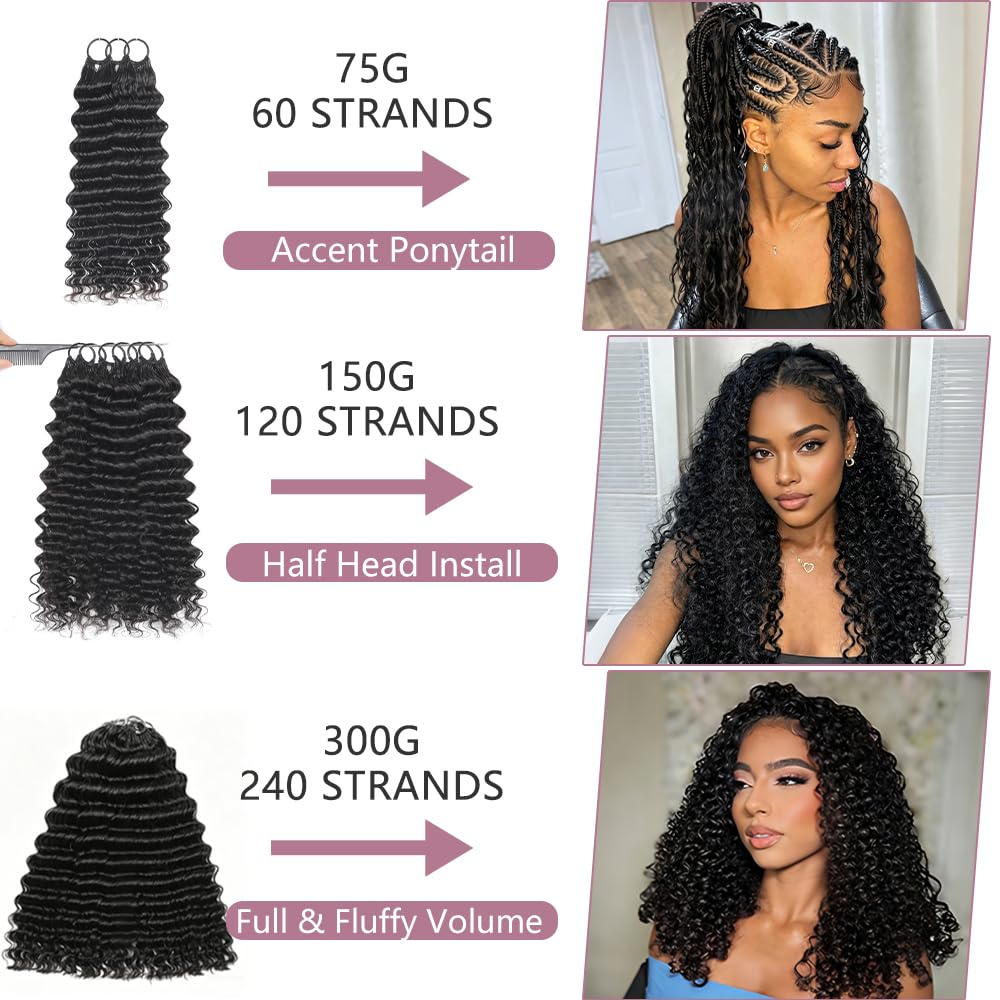Human Crochet Hair for Black Women 16 Inch 150g Pre Separated 120 Strands Deep Wave Feather Crochet Human Hair Extensions Invisible Miracle Knots Crochet Hair Human Hair Crochet Bundles Natural Black
