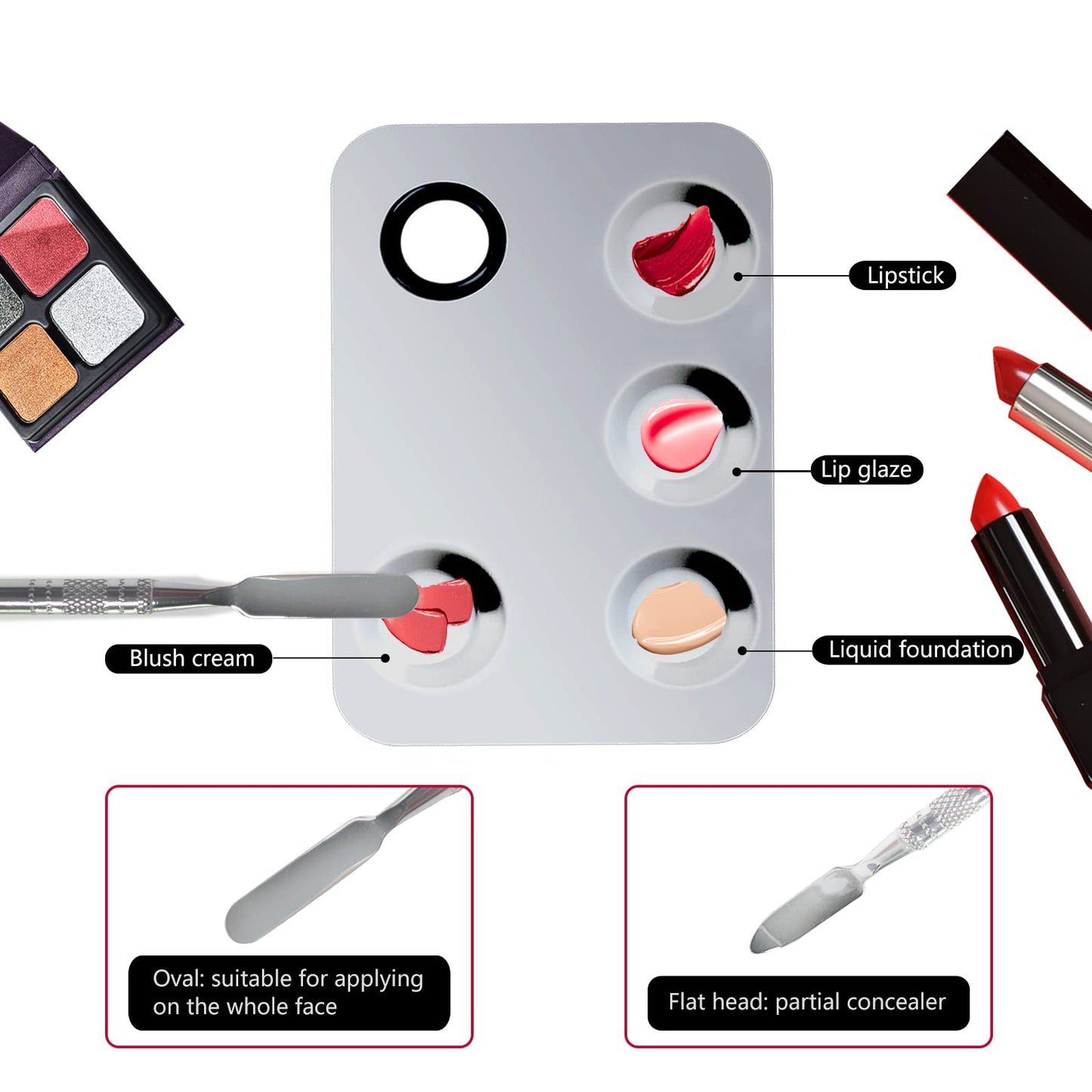 Penugo Upgrade Mixing Makeup Palette, Stainless Steel Palette With Spatula Tool for Mixing Cosmetic and Pigment, Nail-art
