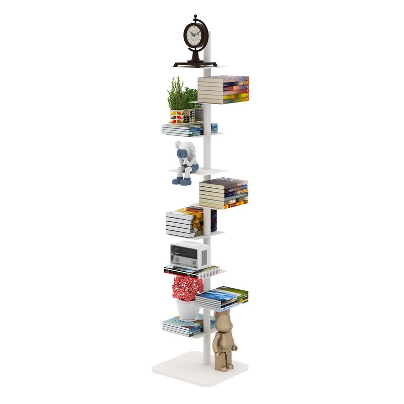 Nynelly 9-Tier Metal Spine Bookshelf - Heavy Duty Vertical Book Tower, White Open Bookcase, Floor Standing Tall Narrow Book Shelf for Small Space Living Room Office Decor, Industrial Book Organizer
