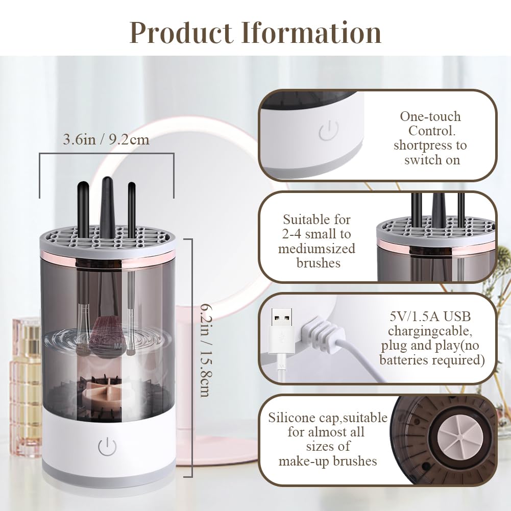 Electric Makeup Brush Cleaner, Abnaok Makeup Brush Cleaner Machine with Brush Clean Mat, Automatic Cosmetic Brush Cleaner Makeup Brush Tools for All Size Beauty Makeup Brushes Set, Gift for Women Wife