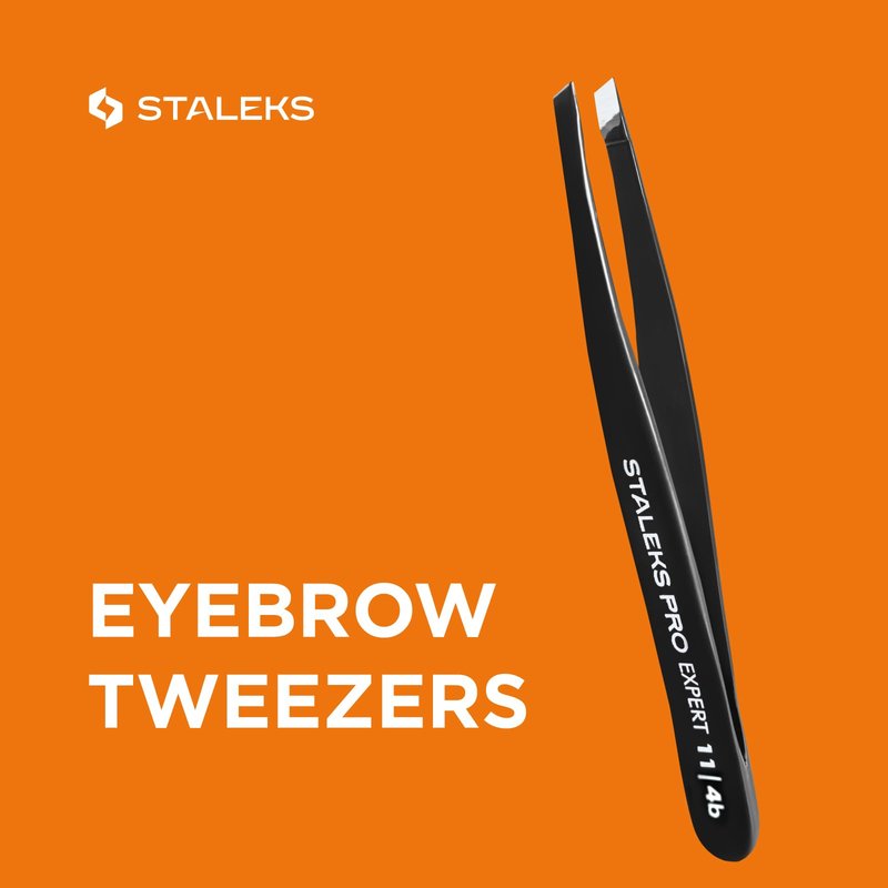 STALEKS PRO Expert 11 Type 4b Professional Eyebrow Tweezers (Black) – Narrow Beveled Stainless Steel for Fine, Thin Brows & Precise Hair Removal
