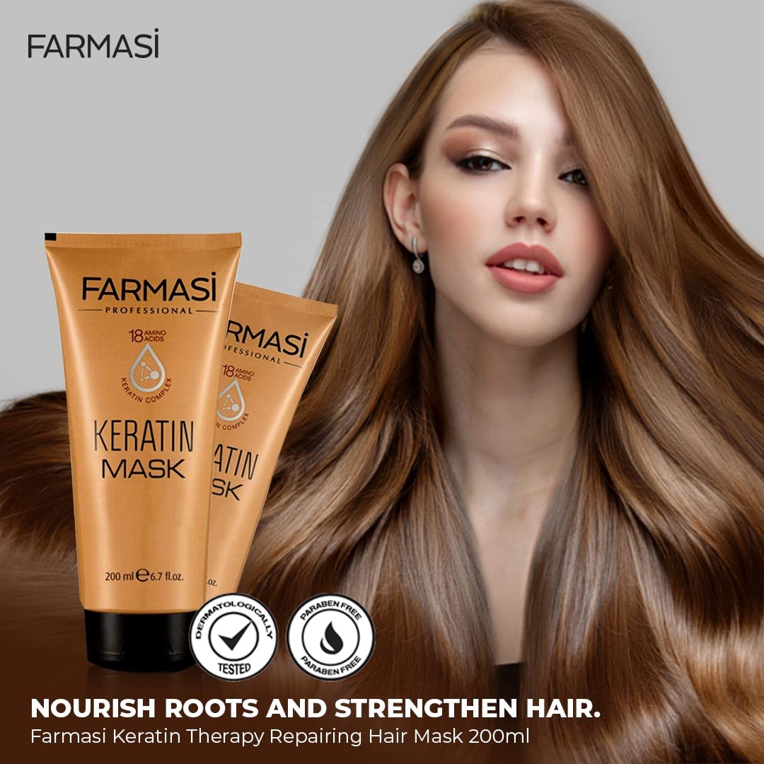 FARMASi Keratin Therapy Repairing Hair Mask For Dry Damaged Hair, 6.7 fl oz