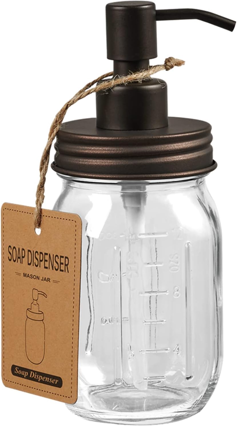 Mason Jar Liquid Soap Dispenser - 16oz Refillable Glass Pump | Black 2 Pack for Kitchen & Bathroom Decor