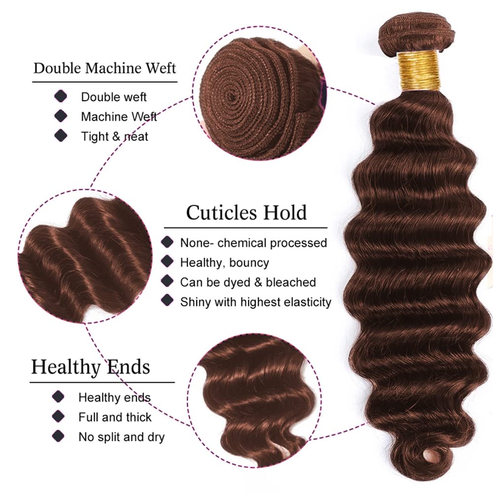 26 26 26 Inch Color #4 Bundle Chocolate Brown Deep Wave Human Hair Bundles Peruvian Virgin Remy Hair 3 Bundles Dark Brown Bundle Human Hair Extensions 300g